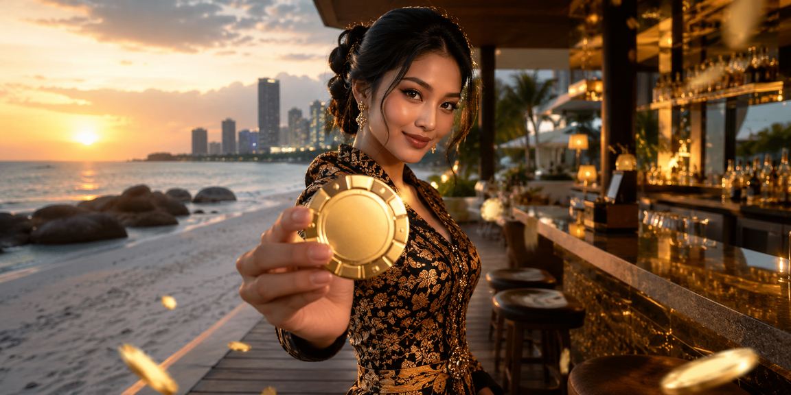 Suasana pantai tropis yang mewakili pengalaman hiburan premium bagi pengguna VIP