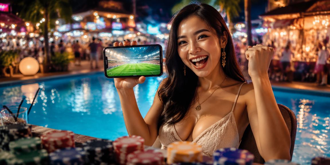 Suasana malam pasar tradisional Vietnam dengan layar taruhan olahraga yang menyala